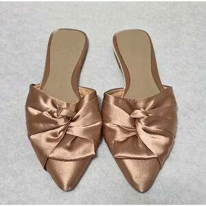 Forever 21 Satin Bow Pointed Toe Mules - Rose Gold / Blush - Size 7